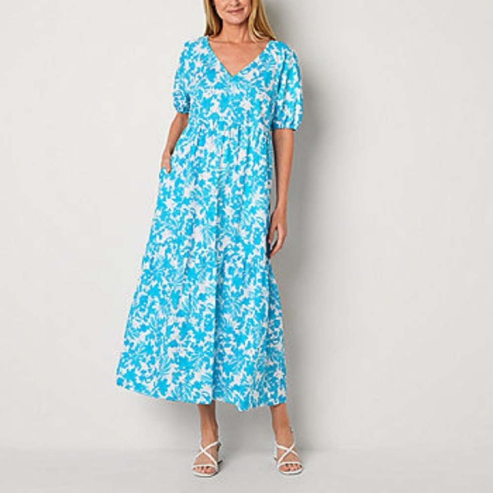 Peyton & Parker Blue Floral Women’s Puffed Sleeve Maxi Dress Size Medium